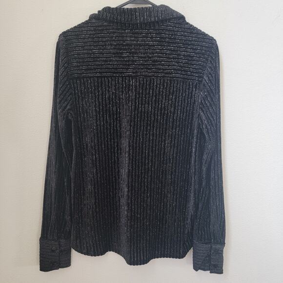 House of Harlow Black Velvet Striped‎ Button Up Long Sleeve Metallic Sheer Small - Picture 2 of 10